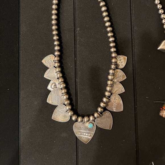 Vintage Don Lucas 11 Hearts  Turquoise & Sterling Silver Necklace - Picture 1 of 8